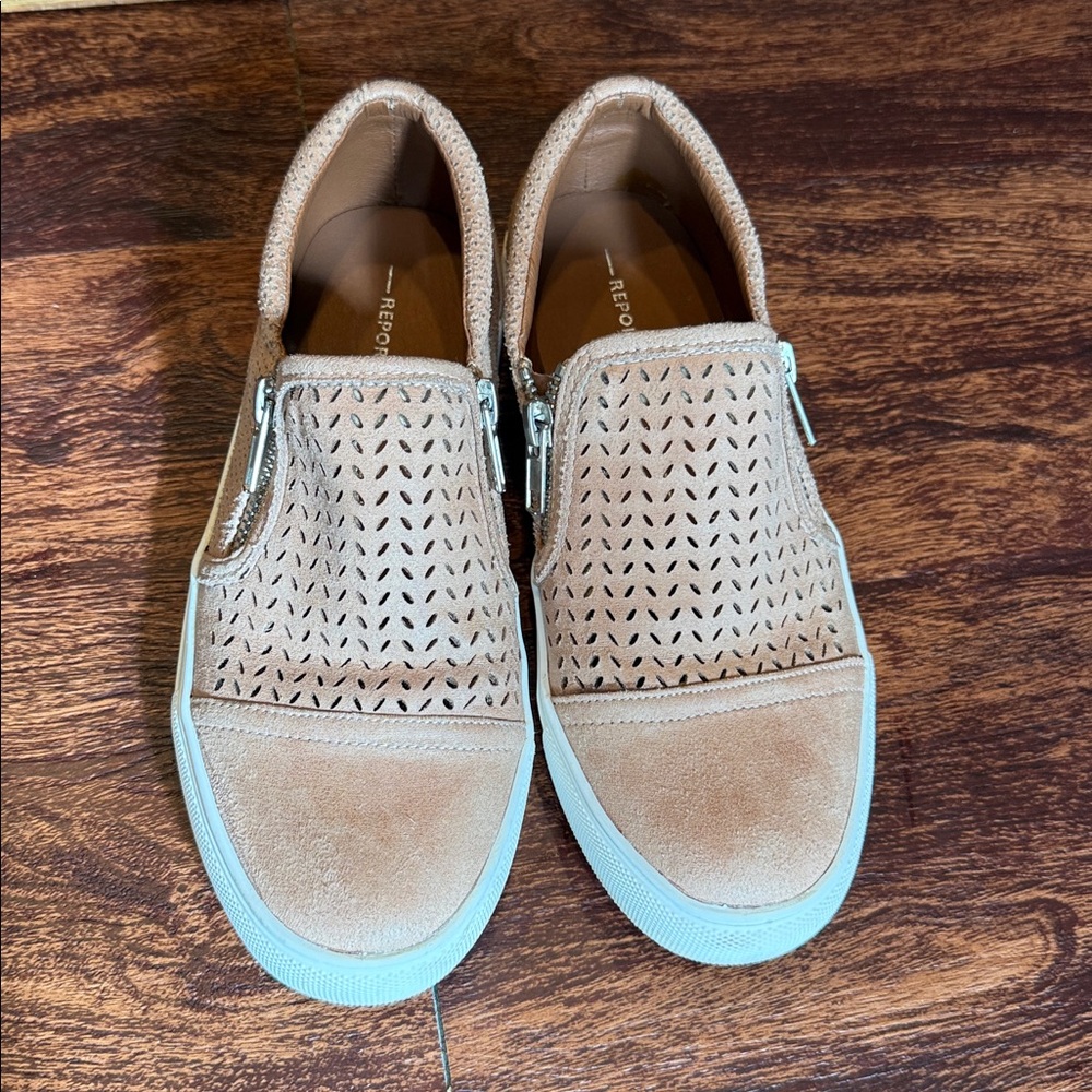 Perforated Tan Slip-On Sneakers